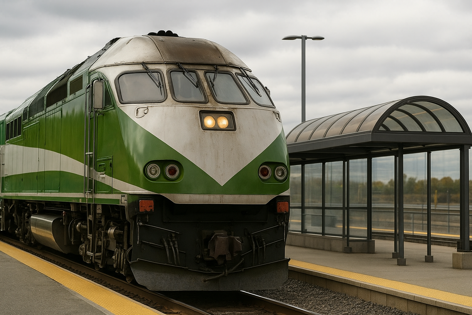 Green and white commuter train